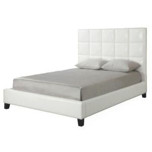 HomeSullivan White Faux Leather Queen size Bed with Tufted Headboard 40885B522W(3A)[BED]