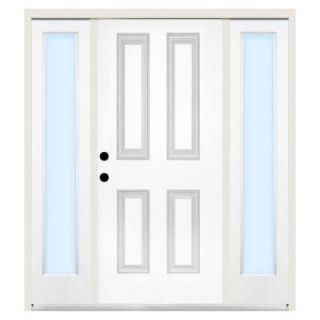 Steves & Sons Premium 4 Panel Primed Steel White Right Hand Entry Door with 12 in. Clear Glass Sidelites and 4 in. Wall ST40 PR S12CL 4RH
