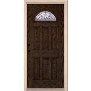 Feather River Doors Lakewood Zinc Fan Lite Walnut Oak Fiberglass Entry Door 422991