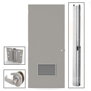 L.I.F Industries 36 in. x 80 in. Right Hand Firerated Louver Door Unit with Knockdown Frame UKR3680R