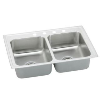 Elkay Pacemaker Top Mount Stainless Steel 33x19 1/2x7.125 4 Hole Double Bowl Kitchen Sink PSR33194