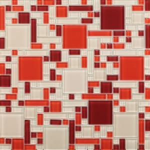 Instant Mosaic 12 in. x 12 in. Peel and Stick Beige and Burgundy Glass Wall Tile EKB 04 101