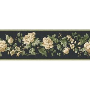 The Wallpaper Company 4.12 in. x 15 ft. Black Floral Document Border WC1283077