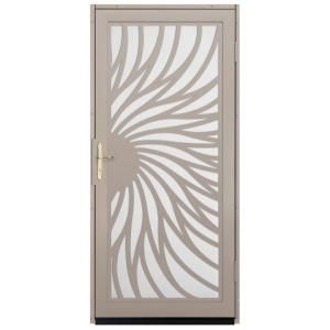 Unique Home Designs Solstice 36 in. x 80 in. Tan Outswing Security Door with White Perforated Screen and Satin Nickel Hardware IDR31000362148