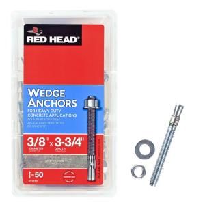 Red Head 3/8 in. x 3 3/4 in. Steel Hex Nut Head Concrete Wedge Anchors (50 Pack) 11270