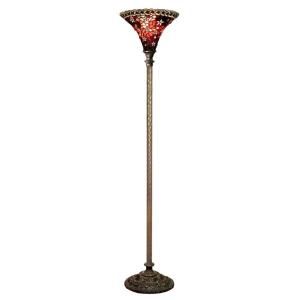 Warehouse of Tiffany 72 in. Antique Bronze Red Star Stained Glass Floor Lamp with Foot Switch PS228+BB75B