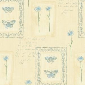 The Wallpaper Company 56 sq. ft. Blue and Beige Butterfly and Script Wallpaper WC1282582