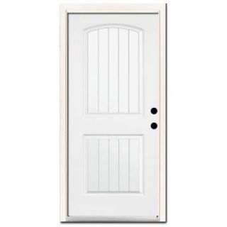 Steves & Sons Premium 2 Panel Plank Primed White Steel Entry Door with Brickmold DISCONTINUED 1022LH
