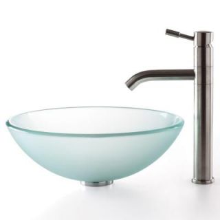 KRAUS Vessel Sink in Frosted Glass with Aldo Faucet in Stainless Steel C GV 101FR 12mm 2180