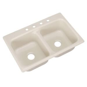 Thermocast Beaumont Drop in Acrylic 33x22x9 in. 4 Hole Double Bowl Kitchen Sink in Bone 10401