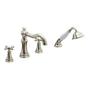 MOEN Weymouth 2 Handle Diverter Non Deckplate Roman Tub Faucet Trim Kit with Hand Shower in Nickel (Valve Not Included) TS21102NL