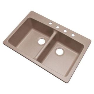 Mont Blanc Waterbrook Dual Mount Composite Granite 33x22x9 4 Hole Double Bowl Kitchen Sink in Desert Sand 79415Q