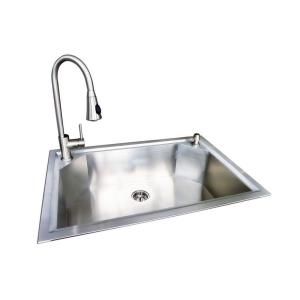 Glacier Bay Dual Mount Stainless Steel 33x22x9 1 Hole Single Bowl Fabricated Kitchen Sink with Faucet QK004