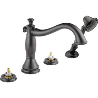 Delta Cassidy 2 Handle Deck  Mount Roman Tub Faucet with Handshower Trim Only in Venetian Bronze (Valve/Handles Not Included) T4797 RBLHP