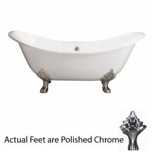 Pegasus 5.9 ft. Cast Iron Polished Chrome Lion Paw Feet Double Slipper Tub with 7 in. Deck Holes in White CTDSH WH CP