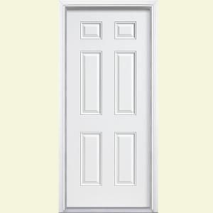 Masonite Utility 6 Panel Primed Steel Entry Door with No Brickmold Outswing 72675