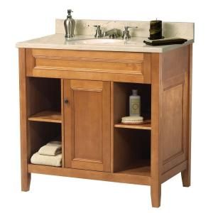 Foremost Exhibit 31 in. W x 22 in. D Vanity in Rich Cinnamon with Marble Vanity Top in Crema Marfil TRIACMH3122