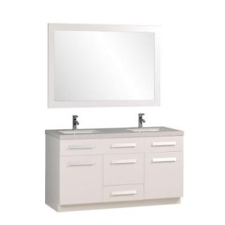 Design Element Moscony 60 in. Double Vanity in White with Composite Stone Vanity Top in Quartz and Mirror J60 DS W