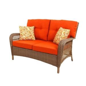 Martha Stewart Living Charlottetown 2012 Brown All Weather Wicker Patio Loveseat with Rust Cushions 65 709556/3