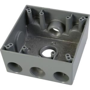 Greenfield 2 Gang Weatherproof Electrical Outlet Box with Three 3/4 in. Holes   Gray B332PS