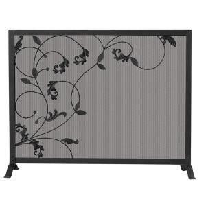 UniFlame Black Wrought Iron Single Panel Fireplace Screen with Flowing Leaf Design S 1043