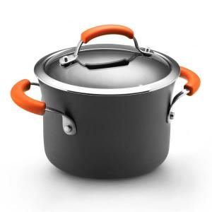 Rachael Ray 3 qt. Nonstick Hard Anodized Covered Saucepot with Orange Handles 87392