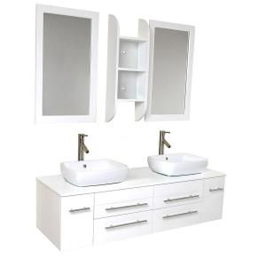 Fresca Bellezza 59 in. Double Vanity in White with Marble Vanity Top in White and Mirror FVN6119WH