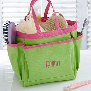 Lime Green Embroidered Shower Caddy
