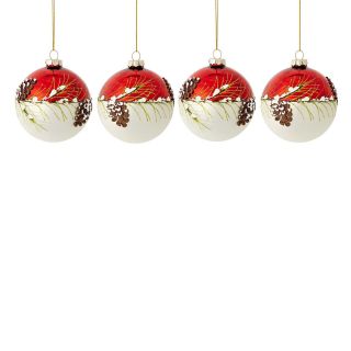 MARTHA STEWART MarthaHoliday Into the Woods Set of 4 Glass Balls with Pinecones