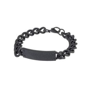 Mens Stainless Steel & Black IP Link ID Bracelet
