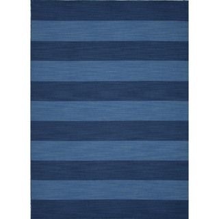 Flat Weave Stripe Blue Wool Area Rug (5 X 8)