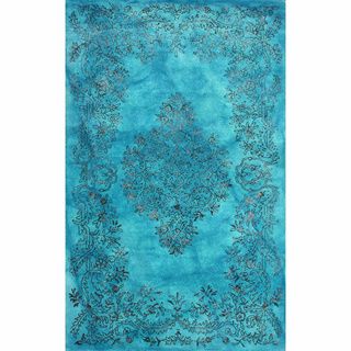 Nuloom Hand Knotted Wool/ Viscose Overdyed Traditional Medallion Blue Rug (7 6 X 9 6)