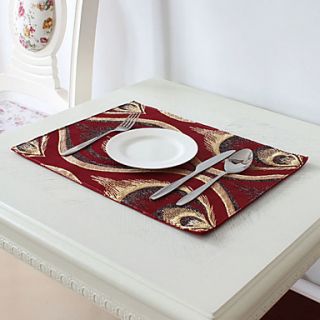 Set of 4 European Style Golden Poly Silk Red Jacquard Placemat