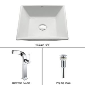 KRAUS Vessel Sink in White with Typhon Faucet in Chrome C KCV 125 15100CH