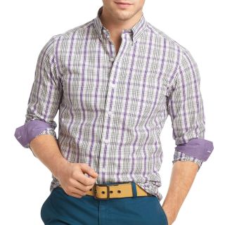 Izod Slim Fit Patterned Woven Shirt, Purple, Mens