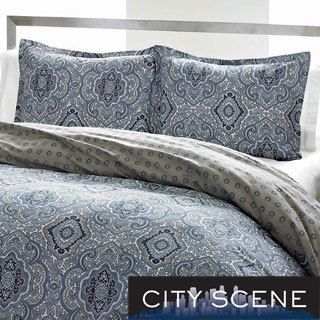 City Scene Milan Blue Cotton Reversible 3 piece Comforter Set