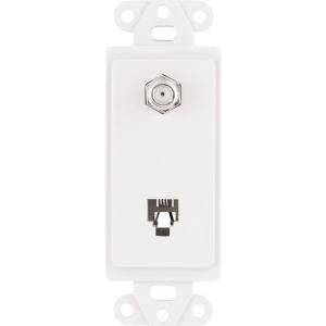 Cooper Wiring Devices 1 Coax and 1 Jack Combination Thermoplastic Wall Plate Insert   White 3562W L