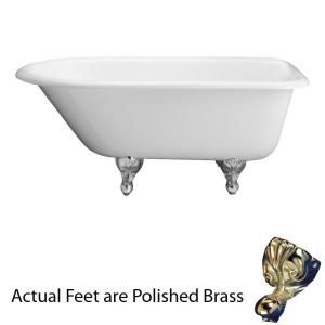 Pegasus 5.5 ft. Cast Iron Polished Brass Ball and Claw Feet Roll Top Tub with 7 in. Deck Holes in White CTR7H67 WH PB