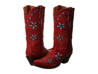 Stetson Contrasting Flower Underlay 13 Cowboy Boots (Red)