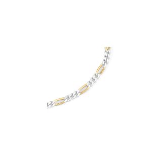 Silver Two Tone 10 Figaro Anklet, Womens