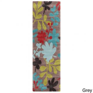 Hand tufted Floral Contemporary Brown/ Grey/ Ivory/ Teal, Aqua Runner Rug (26 X 8)