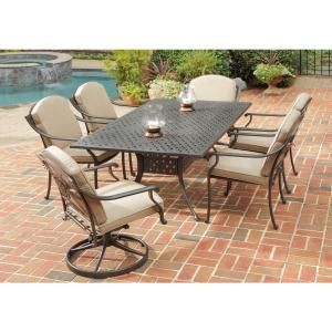 Home Styles Covington 7 Piece Patio Dining Set with Antique Gold Cushions (4 Stationary/2 Swivel) 5564 3158