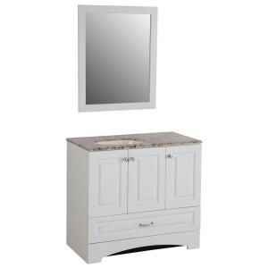 Glacier Bay Stafford 36 in. Vanity in White with Stone Effects Vanity Top in Rustic Gold and Mirror SA36P3COM WH