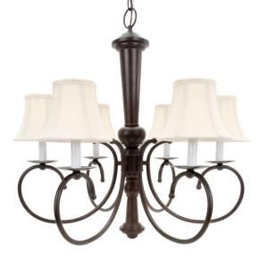 Glomar Mericana 6 Light Old Bronze Chandelier with Natural Linen Shades HD 101