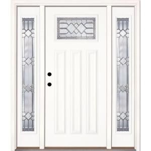 Feather River Doors Mission Pointe Zinc Craftsman Primed Smooth Fiberglass Entry Door with Sidelites A82191 3B4