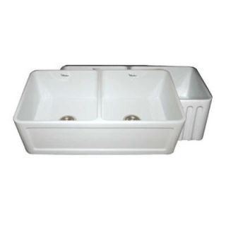 Whitehaus Reversible Apron Front Fireclay 33x18x10 0 Hole Double Bowl Kitchen Sink in White WHFLCON3318 WH