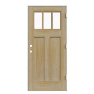 JELD WEN 3 Lite Unfinished Craftsman AuraLast Pine Solid Wood Entry Door with Primed White Jamb DISCONTINUED THDJW185100005