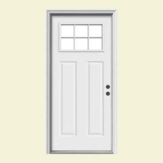 JELD WEN Premium 6 Lite Craftsman Primed White Steel Entry Door with Brickmold O03484