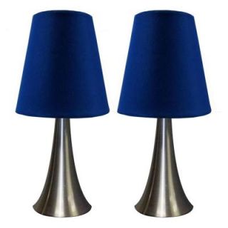 Simple Designs 11.81 in. Sand Nickel Mini Touch Table Lamp Set with Blue Shades LT2014 BLU 2PK