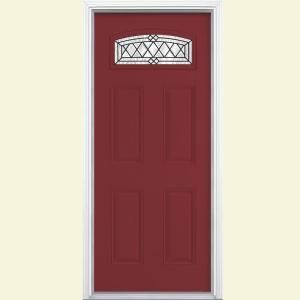 Masonite Halifax Camber Fanlite Painted Smooth Fiberglass Entry Door with Brickmold 24291